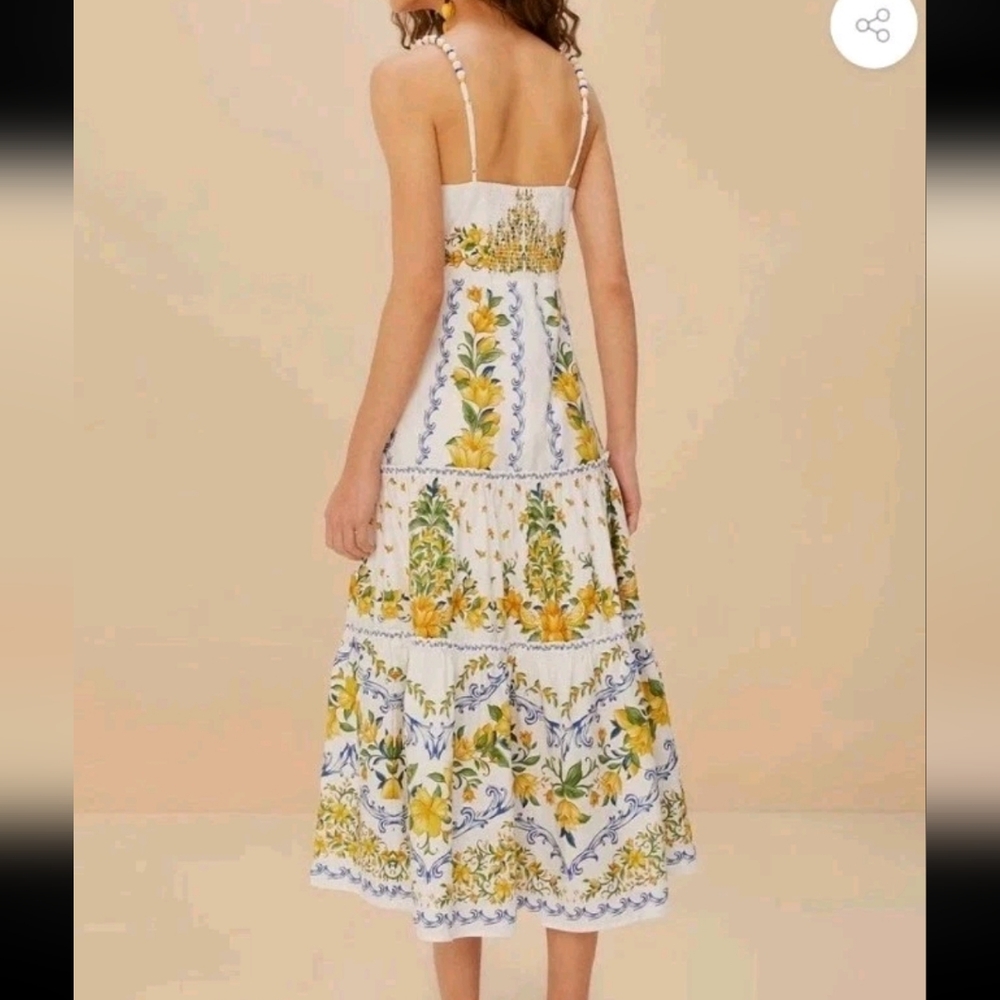 FARM Rio White Midi Dress with Yellow & Blue Floral Print - Picture 2 of 9